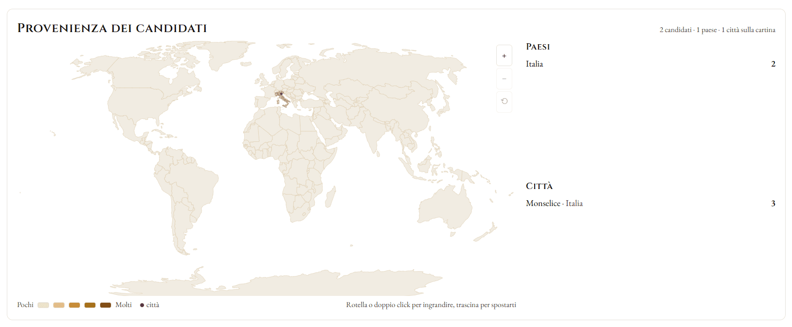 Mappa della provenienza geografica dei candidati in Opus